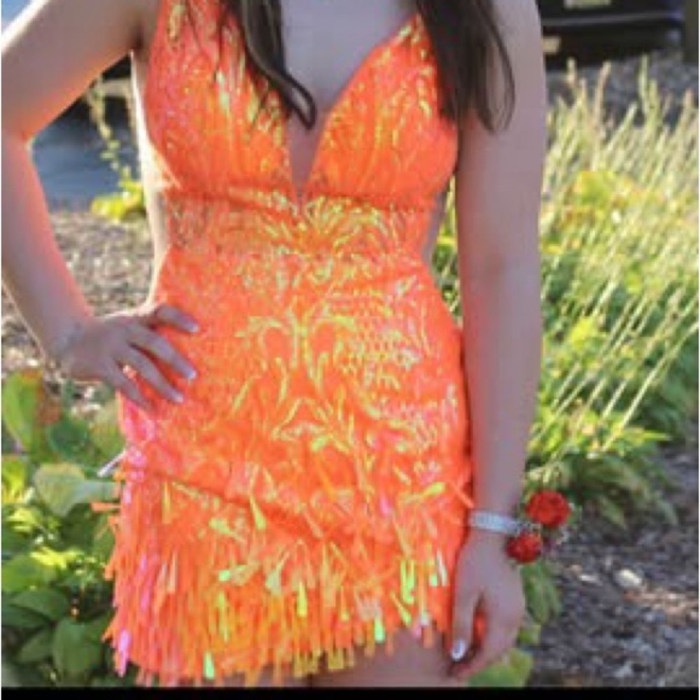 Vibrant Orange Sequin Homecoming Dress